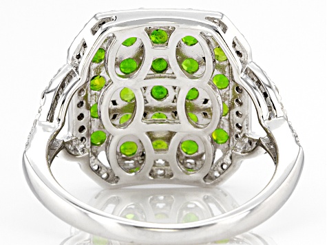 Green Chrome Diopside Rhodium Over Sterling Silver Cluster Ring 2.28ctw