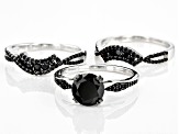 Black Spinel Rhodium Over Sterling Silver Ring Set 2.94ctw