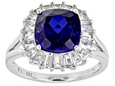 Blue Lab Created Sapphire Rhodium Over Sterling Silver Ring 5.09ctw