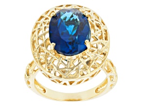 London Blue Topaz 18k Yellow Gold Over Sterling Silver Ring 6.72ct