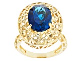London Blue Topaz 18k Yellow Gold Over Sterling Silver Ring 6.72ct