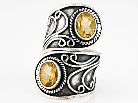 Yellow Citrine Sterling Silver Bypass Ring 1.98ctw