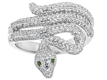 Picture of White Zircon Rhodium Over Sterling Silver Snake Ring 2.18ctw