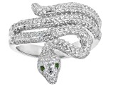 White Zircon Rhodium Over Sterling Silver Snake Ring 2.18ctw