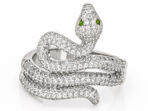 White Zircon Rhodium Over Sterling Silver Snake Ring 2.18ctw