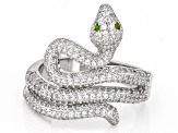 White Zircon Rhodium Over Sterling Silver Snake Ring 2.18ctw