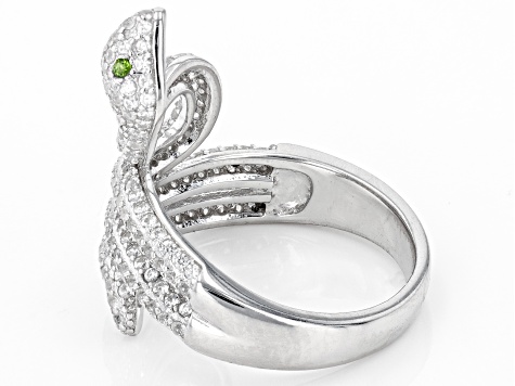 White Zircon Rhodium Over Sterling Silver Snake Ring 2.18ctw