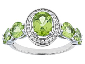 Green Peridot Rhodium Over Sterling Silver Ring 3.15ctw