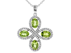Green Peridot Rhodium Over Sterling Silver Cross Pendant With Chain 3.70ctw