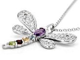 Multicolor Multi-Gemstone Rhodium Over Sterling Silver Dragonfly Pendant With Chain 0.79ctw