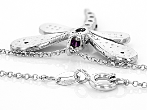 Multicolor Multi-Gemstone Rhodium Over Sterling Silver Dragonfly Pendant With Chain 0.79ctw