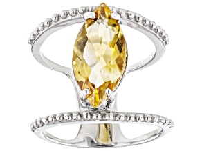 Yellow Citrine Rhodium Over Sterling Silver Ring 3.10ct