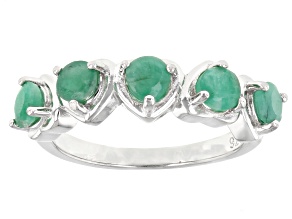 Green Emerald Rhodium Over Sterling Silver Band Ring 0.85ctw