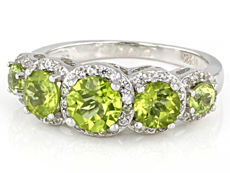 Green Peridot Rhodium Over Sterling Silver Ring 2.76ctw