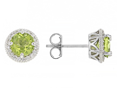 Green Peridot Rhodium Over Sterling Silver Stud Earrings 1.90ctw