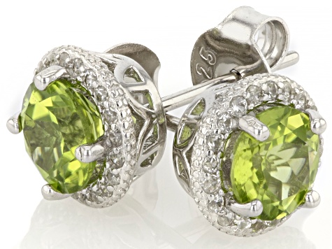 Green Peridot Rhodium Over Sterling Silver Stud Earrings 1.90ctw