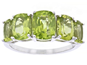 Green Peridot Rhodium Over Sterling Silver Ring 3.65ctw