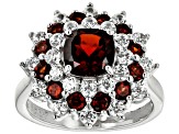 Red Garnet Rhodium Over Sterling Silver Cluster Ring 4.11ctw