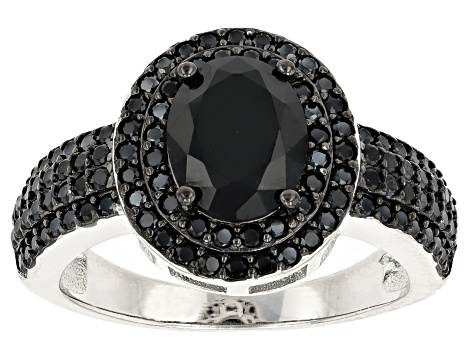 Black Spinel Rhodium Over Sterling Silver Ring 2.50ctw