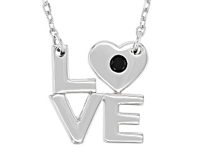 Black Spinel Rhodium Over Sterling Silver "Love" Necklace 0.06ctw