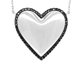 Black Spinel Rhodium Over Sterling Silver Heart Necklace 0.48ctw