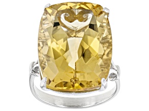 Yellow Citrine Rhodium Over Sterling Silver Ring 18.00ctw