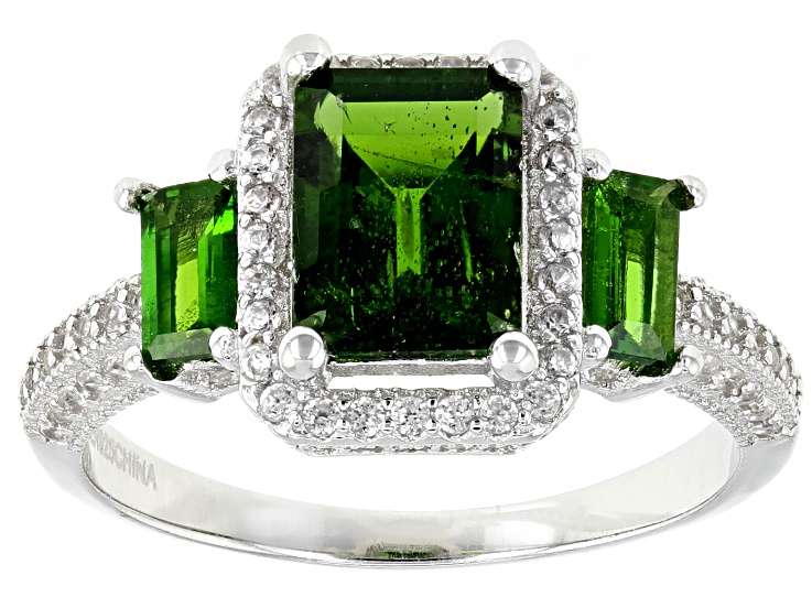 Donat 165D ルテニウムメッキ Green Chrome Diopside Rhodium Over Sterling Silver Ring 2.51