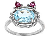 Sky Blue Topaz Rhodium Over Sterling Silver Cat Ring 2.98ctw
