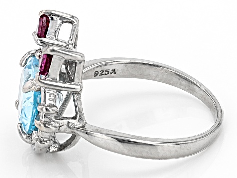 Sky Blue Topaz Rhodium Over Sterling Silver Cat Ring 2.98ctw