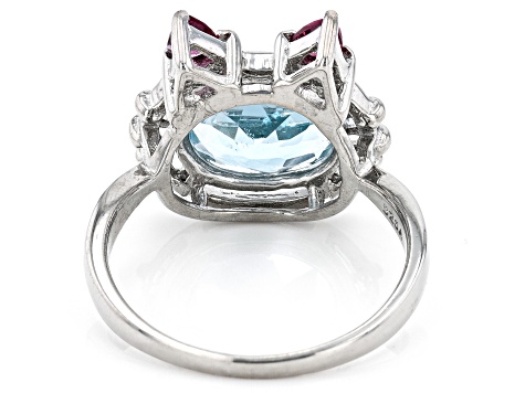 Sky Blue Topaz Rhodium Over Sterling Silver Cat Ring 2.98ctw