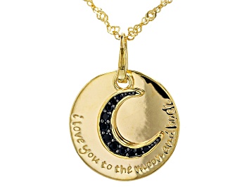 Picture of Black Spinel 18k Yellow Gold Over Silver "I Love You To The Moon And Back" Pendant W/ Chain 0.12ctw