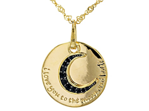 Black Spinel 18k Yellow Gold Over Silver "I Love You To The Moon And Back" Pendant W/ Chain 0.12ctw