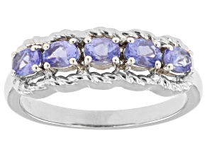 Blue Tanzanite Platinum Over Sterling Silver Band Ring 0.60ctw