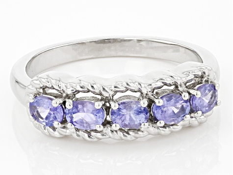 Blue Tanzanite Platinum Over Sterling Silver Band Ring 0.60ctw