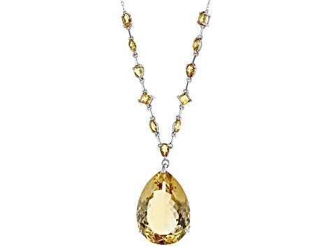 Yellow Citrine Rhodium Over Sterling Silver Necklace 39.50ctw