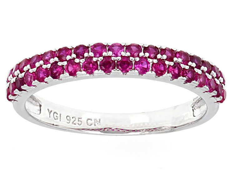 Red Lab Created Ruby Rhodium Over Sterling Silver Band Ring 0.93ctw