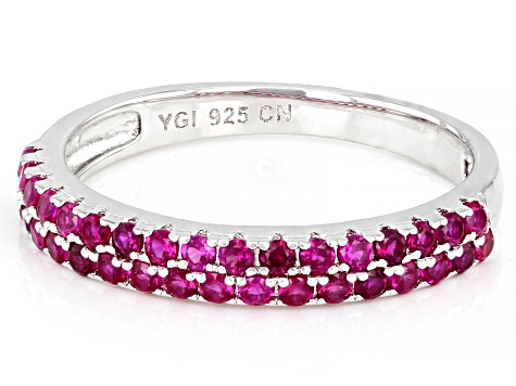 Red Lab Created Ruby Rhodium Over Sterling Silver Band Ring 0.93ctw