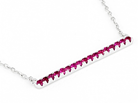 Red Lab Created Ruby Rhodium Over Sterling Silver Bar Necklace
