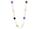 Multicolor Multi-Gemstone 18k Yellow Gold Over Sterling Silver Paperclip Station Necklace 16.00ctw