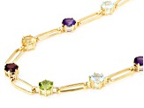 Multicolor Multi-Gemstone 18k Yellow Gold Over Sterling Silver Paperclip Station Necklace 16.00ctw