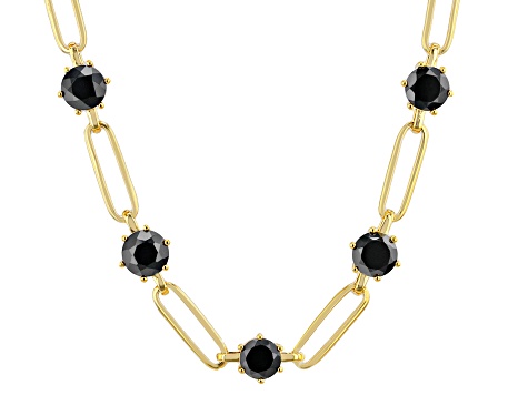 Black Spinel 18k Yellow Gold Over Sterling Silver Paperclip Station Necklace 14.00ctw