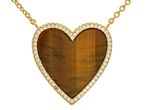 Brown Tigers Eye 18k Yellow Gold Over Sterling Silver Heart Necklace 0.50ctw