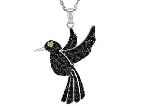 Black Spinel Rhodium Over Sterling Silver Bird Pendant With Chain 1.27ctw