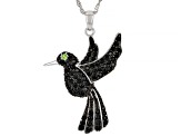Black Spinel Rhodium Over Sterling Silver Bird Pendant With Chain 1.27ctw