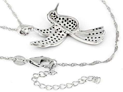 Black Spinel Rhodium Over Sterling Silver Bird Pendant With Chain 1.27ctw