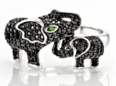 Black Spinel Rhodium Over Sterling Silver Elephant Ring 0.90ctw