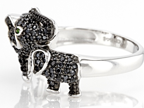 Black Spinel Rhodium Over Sterling Silver Elephant Ring 0.90ctw