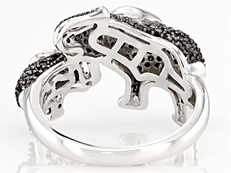 Black Spinel Rhodium Over Sterling Silver Elephant Ring 0.90ctw