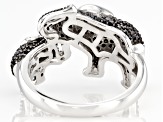 Black Spinel Rhodium Over Sterling Silver Elephant Ring 0.90ctw