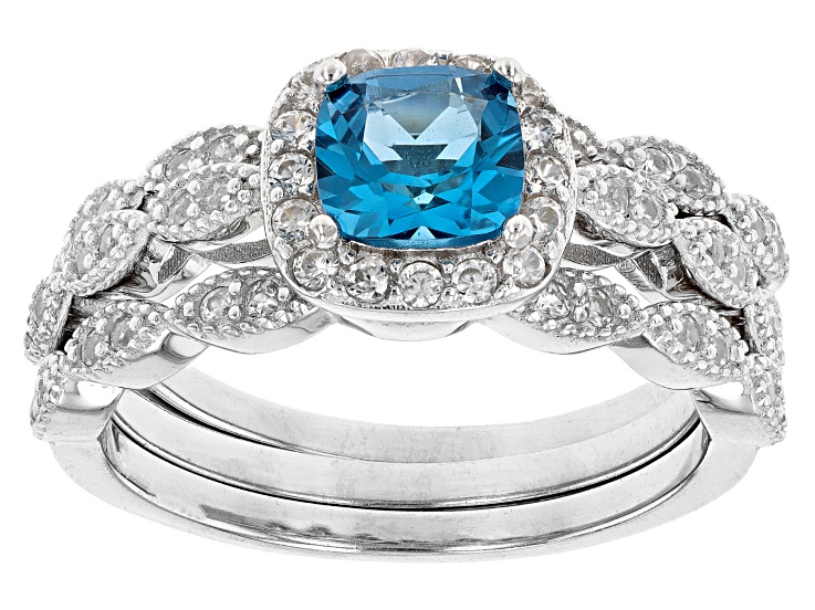 London Blue Topaz Rhodium Over Sterling Silver Ring Set 1.70